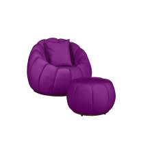 Kit Poltrona Giratória Mais Puff e Almofada Concha Veludo Roxo - Estopar