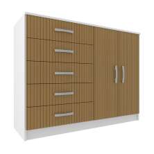 Cômoda Austin 2 Portas 5 Gavetas Marrom Claro e Branca