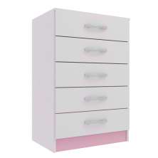 Cômoda Lídia 5 Gavetas Rosa e Branca Evidência