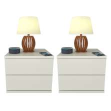 Kit 2 Mesas de Cabeceira 2 Gavetas 30 cm MDF Branco