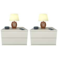 Kit 2 Mesas de Cabeceira 2 Gavetas 40 cm MDF Branco
