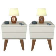Kit 2 Mesas de Cabeceira 2 Gavetas 40 cm MDF Branco com Pés