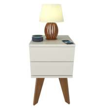 Mesa de Cabeceira 2 Gavetas 30 cm MDF Branco com Pés