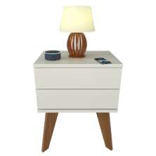 Mesa de Cabeceira 2 Gavetas 40 cm MDF Branco com Pés
