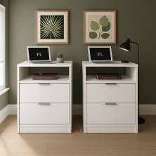 Kit 2 Mesas De Cabeceira 40cm Branco Com 2 Gavetas E 1 Nicho Feita Em Mdf Para Quarto Lateral Da Cama E Escritório