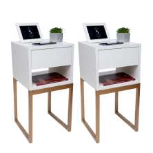 Kit Duas Mesas De Cabeceira 30cm Branco Eco Industrial 1 Gaveta E 1 Nicho Com Base De Metal Dourada Para Lateral Da Cama Fl Decor