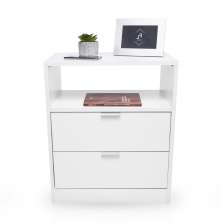 Mesa de Cabeceira Branca 50cm com 2 Gavetas e Nicho Mdf Lateral Cama