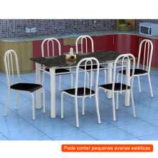 [OUTLET] Conjunto de Mesa Granada com 6 Cadeiras Madri Branco e Preto Liso GR