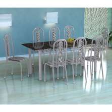 Conjunto de Mesa Córdoba com 8 Cadeiras Granada Branco Prata e Preto Listrado