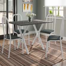 Conjunto de Mesa Miame 110 cm com 4 Cadeiras Madri Branco e Mesclado Petróleo