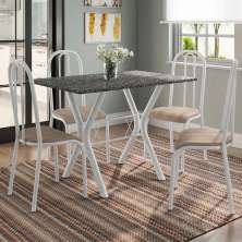 Conjunto de Mesa Miame 110 cm com 4 Cadeiras Madri Branco e Nature Bege