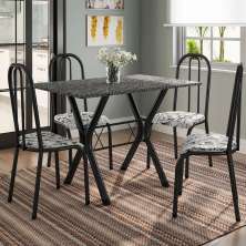 Conjunto de Mesa Miame 110 cm com 4 Cadeiras Madri Preto e Branco Floral
