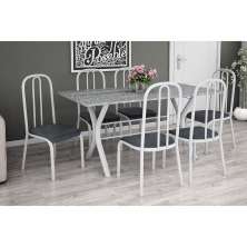 Conjunto de Mesa Miame 150 cm com 6 Cadeiras Madri Branco e Mesclado Petróleo