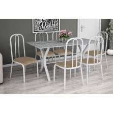 Conjunto de Mesa Miame 150 cm com 6 Cadeiras Madri Branco e Nature Bege