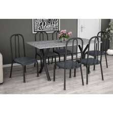 Conjunto de Mesa Miame 150 cm com 6 Cadeiras Madri Preto e Mesclado Petróleo