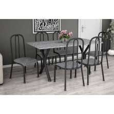 Conjunto de Mesa Miame 150 cm com 6 Cadeiras Madri Preto e Vegetale