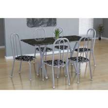 Conjunto de Mesa Miame com 6 Cadeiras Madri Branco Prata e Preto Floral