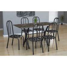 Conjunto de Mesa Miame com 6 Cadeiras Madri Preto Prata e Preto Floral