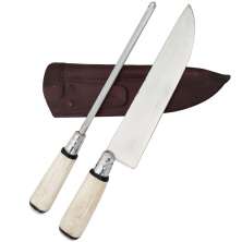 Conjunto Faca Para Churrasco 8" E Chaira Estriada Cutelaria Facas Gaucha Cabo De Osso