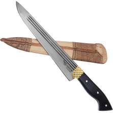 Facão Faca Churrasco 10'' Aço Carbono 1070 Full Tang Listrado Cabo Chifre Escuro
