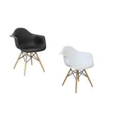 Kit 02 Cadeiras Charles Melbourne com Base de Madeira Branco/Preto - Facthus