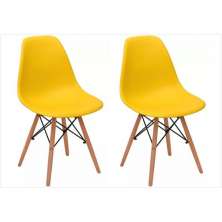 Kit 02 Cadeiras Eiffel Charles Eames em ABS Amarela com Base de Madeira DSW