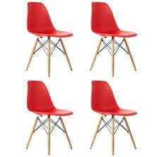 Kit 04 Cadeiras Eiffel Charles Eames Base Madeira Sala de Jantar Vermelho - SSX Multicoisas