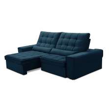 Sofá 3 Lugares Retrátil e Reclinável Alasca Veludo Azul