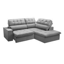 Sofá 3 Lugares Retrátil e Reclinável Arezzo com Chaise Direito Veludo Prata