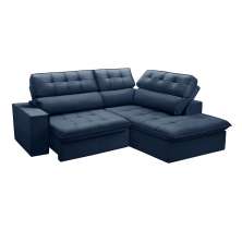Sofá 4 Lugares Retrátil e Reclinável Arezzo com Chaise Direito Veludo Azul