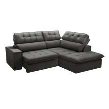 Sofá 4 Lugares Retrátil e Reclinável Arezzo com Chaise Direito Veludo Chumbo