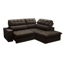 Sofá 4 Lugares Retrátil e Reclinável Arezzo com Chaise Direito Veludo Marrom