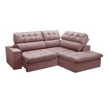 Sofá 4 Lugares Retrátil e Reclinável Arezzo com Chaise Direito Veludo Rosê