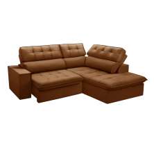 Sofá 4 Lugares Retrátil e Reclinável Arezzo com Chaise Direito Veludo Terracota