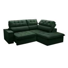 Sofá 4 Lugares Retrátil e Reclinável Arezzo com Chaise Direito Veludo Verde