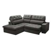 Sofá 4 Lugares Retrátil e Reclinável Arezzo com Chaise Esquerdo Veludo Chumbo