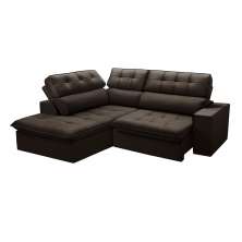 Sofá 4 Lugares Retrátil e Reclinável Arezzo com Chaise Esquerdo Veludo Marrom