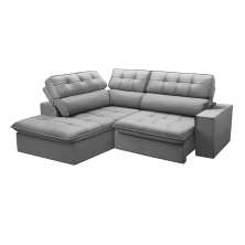 Sofá 4 Lugares Retrátil e Reclinável Arezzo com Chaise Esquerdo Veludo Prata