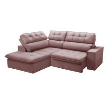 Sofá 4 Lugares Retrátil e Reclinável Arezzo com Chaise Esquerdo Veludo Rosê
