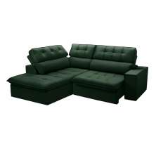 Sofá 4 Lugares Retrátil e Reclinável Arezzo com Chaise Esquerdo Veludo Verde
