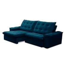 Sofá 4 Lugares Retrátil e Reclinável Batam Veludo Azul