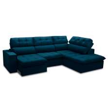 Sofá 5 Lugares Retrátil e Reclinável Arezzo com Chaise Direito Veludo Azul