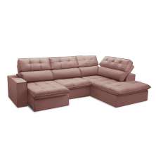 Sofá 5 Lugares Retrátil e Reclinável Arezzo com Chaise Direito Veludo Rosê