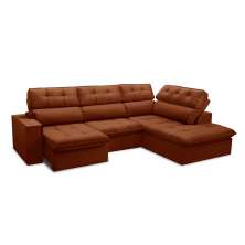 Sofá 5 Lugares Retrátil e Reclinável Arezzo com Chaise Direito Veludo Terracota