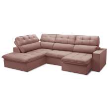 Sofá 5 Lugares Retrátil e Reclinável Arezzo com Chaise Esquerdo Veludo Rosê