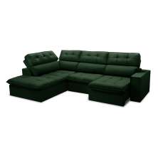 Sofá 5 Lugares Retrátil e Reclinável Arezzo com Chaise Esquerdo Veludo Verde