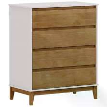 Comoda 4 Gavetas Corrediças Telescopicas MDF/Madeira Maciça 2801 Prata Off White Freijo FNT