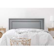 Cabeceira Casal Estofada Para Cama Box 140cm x 60cm Reta Luxo Dupla - Courino Cinza com Tachas Fumê
