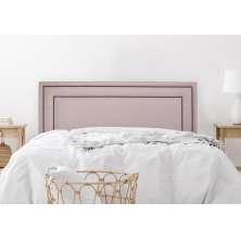 Cabeceira Casal Estofada Para Cama Box 140cm x 60cm Reta Luxo Dupla - Courino Rosa com Tachas Fumê