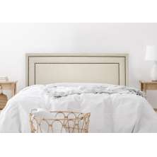 Cabeceira Casal Estofada Para Cama Box 140cm x 60cm Reta Luxo Dupla - Suede Off White com Tachas Fumê